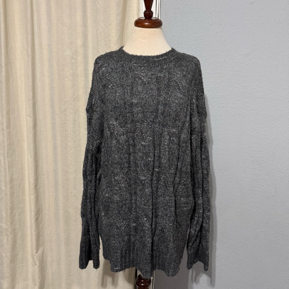 American Eagle‎ Women Long Sleeve Unreal Cable Crew Long Sweater Gray Marled M